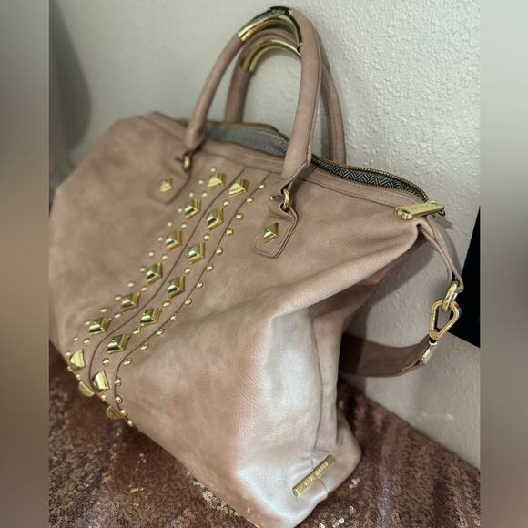 STEVE MADDEN🌟 Mauve with Gold Studs Oversized Boho Shoulder and Handle Bag - Picture 6 of 16
